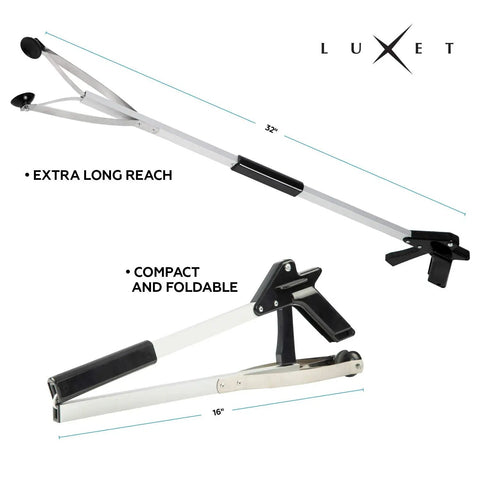 32 Inch Long Reach Reacher With Suction Cup Grip Tool Foldable Aluminum Pick Up Stick Lightweight Litter Picker Claw Nabber For Easy No Bending Back Saving Cleanup