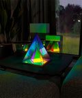 Pyramid Modern Table Lamp Led Desk Light With Colorful Transparent Glow 3D Acrylic Home Decor Large Warm Night Light on table.