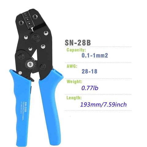 SN 28B crimp tool from 60 Sets Dope Servo Connector Kit with 0.1-1mm2 wire capacity, blue handles, for RC cars and model planes