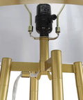 Close-up of gold shade and bulb holder of Tall Floor Lamp With Shelves And Gold Shade, Standing Reading Light, Modern Pole Lamp