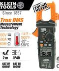Digital Clamp Meter With Auto Ranging TRMS, Measures AC DC Voltage And Current, LoZ Ghost Voltage shown in front view