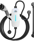 Plug And Go Portable Level 1 And 2 EV Charger With 25 Foot Cord J1772 Connector shown with charging cable and plug.