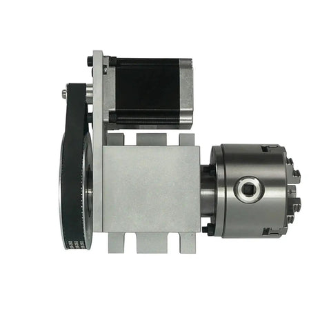 Top Shelf Smooth Spinning Four Axis Rotary Table With Adjustable Center Tailstock For CNC Router Mill Engraver Built Damn Tough, showing four-axis design and stepper motor.