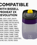 Replacement clean tank with yellow cap for Bissell ProHeat 2X Revolution carpet cleaners; purple top, clear reservoir.