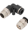 Check Out This Badass Pneumatic Fittings Kit With Push Lock Air Hose Connectors That Crush High Pressure Up To 145Psi For All Your PU PA PE PVC Pipes In Dope Industrial Setups Today. 90-degree metal elbow fitting and straight adapter
