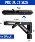 Product size of Heavy Duty Folding Shelf Brackets 2 Pack 18 Inch Black Wall Mounts, featuring dimensions and foldable design.