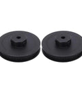 Hella Durable Black Aluminum Timing Pulley With 80 Teeth And Single Bore Groove, two pulleys for 3D printer setups.