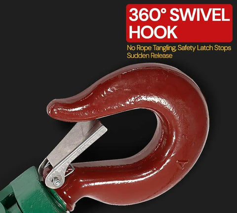 Heavy Duty Snatch Block With Hook For Rollback Recovery 8 Ton Working Load Limit 6 Inch Sheave Three Quarter Inch Wire Rope Pulley