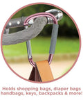 Large Handy Carabiner Stroller Clip With Textured Soft Grip Rose Gold, Heavy Duty Hook For Diaper Bags, Shopping Bags And Keys