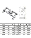 Slick 2 Pack Jaw And Jaw Anchor Swivels Crafted From Tough 304 Stainless Steel For Outdoor Jobs, showing sizes and weight limits.