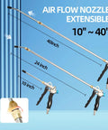 Industrial Air Blow Gun With Extension Tube 19 To 41 Inch, Two Way High Flow Nozzle, Heavy Duty Metal Body, Up To 150 PSI