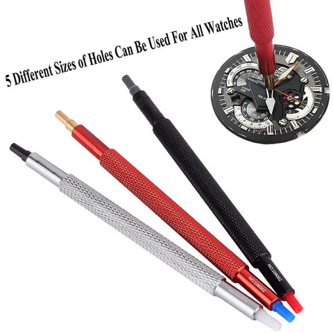 6 In 1 Watch Hands Repair Kit With 3 Hand Pressers And 2 Removers, precision pusher set for minute and second hand installation.