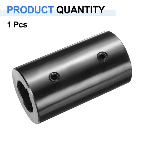 Heavy Duty Rigid Shaft Coupling Machined From Black Oxide Carbon Steel For Zero Slack Torque Transfer On 3D Printers And Motor Drivers Featuring Locked In Set Screws Built Legit And Ready To Go, showing solid black design and set screws.