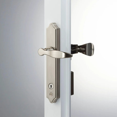 Storm Door Handle With Lock And Key Surface Mount Lever Replacement For 1 To 1 And A Half Inch Thick Doors Satin Silver 4 Post
