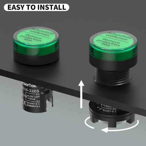 Green 120V LED Indicator Light Energy Saving Pilot Lamp For Panel Mount 22mm Seven Eighths Inch Hole AC DC Compatible Easy Install