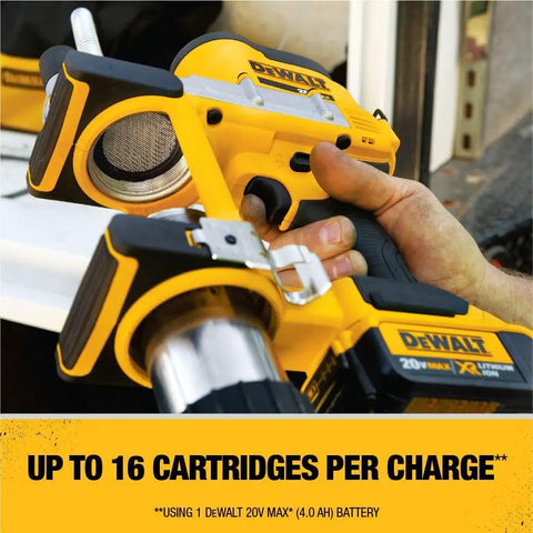 Close-up of 20V Max Cordless Grease Gun Kit With 4.0Ah Battery, showing the handle and grease tube, yellow and black design.