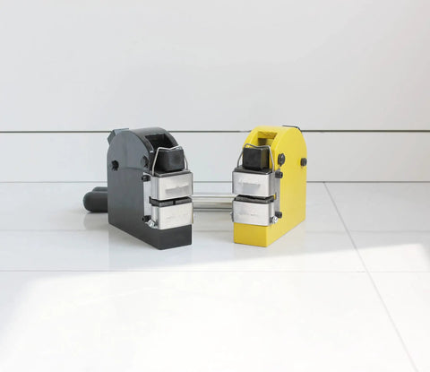 Heavy Duty Metal Shrinker Stretcher Set For 16 To 18 Gauge Fabrication, visible in black and yellow units on white background