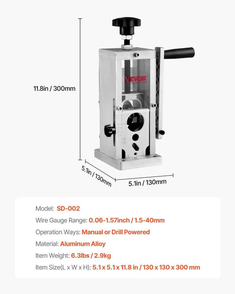 Manual Wire Stripping Machine For Copper 0.06-1.5 Inch Strips With Hand Crank Or Drill Powered Visible Depth Reference