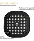 Black silicone drain hair catcher with sucker design for easy installation.