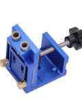 Rock Solid Oblique Hole Locator And Pocket Hole Jig Kit for Precise Woodworking Joint Alignment in blue aluminum alloy.