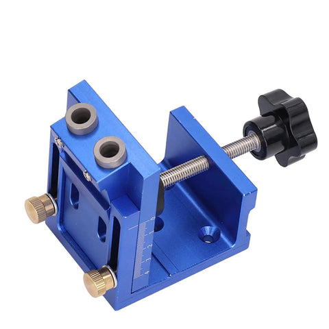 Rock Solid Oblique Hole Locator And Pocket Hole Jig Kit for Precise Woodworking Joint Alignment in blue aluminum alloy.