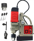 Rugged 1080W Magnetic Drill Press With 16mm Bore, Portable Heavy Duty Mag Drill, 8500N Hold, Fixed Speed 790 RPM, 220V includes drill bits and handle.