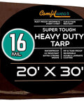 16 Mil Heavy Duty Tarp Cover Built To Last 20x30 Feet Brown Weatherproof Waterproof Tear Resistant in packaging