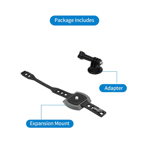 Camera Expansion Mount With One Quarter Inch Adapter showing expansion mount and adapter for DJI Mini and action cams.