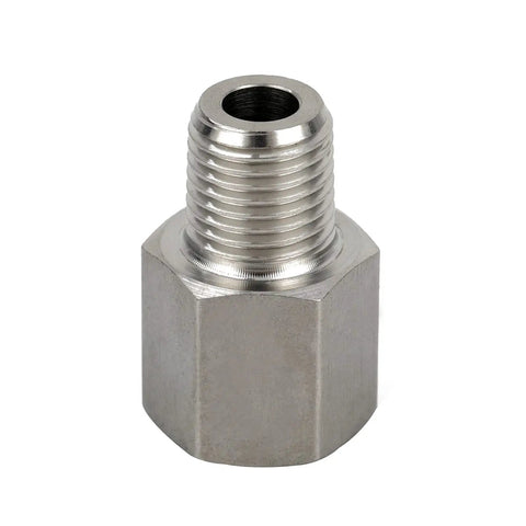 Stainless Steel 304 NPT To Metric Thread Adapter, 1/4 Inch NPT Female To M14 X 1.5 Male Pipe Fitting, front view