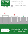 Assorted Jt21 Fine Wire Staples For Staple Gun Galvanized Upholstery Nails 1/4 5/16 3/8 Inch 7/16 Crown Refill illustration with tips.