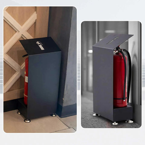 2 Pack Heavy Duty Fire Extinguisher Stand With Raised Base for Garage, Office, and Warehouse, rugged metal holder, side view