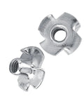 Four Pronged Tee Nuts M4 Zinc Plated Carbon Steel For Woodworking And Furniture, Anti Rotation T Nuts with self-locking prongs