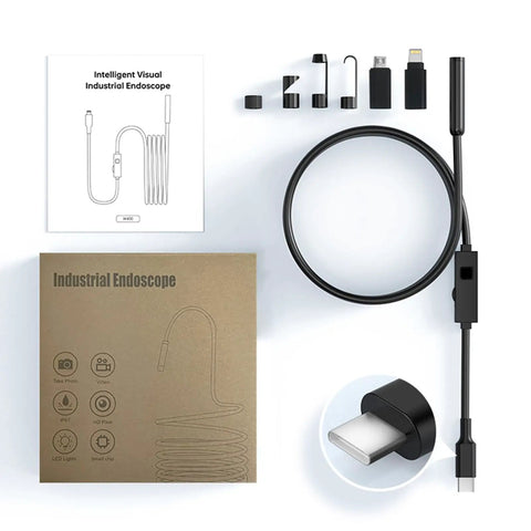 1920P HD Dual Lens Endoscope Camera With SemiRigid Snake Cable IP67 Waterproof 8 LED Lights kit display