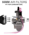 2 Pack 55MM Universal Motorcycle Air Intake Filter Kit for Carburetors and Breathers fits Dirt Pit ATV SSR TTR Bikes