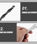 20 Pcs Stainless Steel Lag Screws Left And Right Handed For Cable Railing And Deck Post Hardware, heavy duty wood screws close-up.