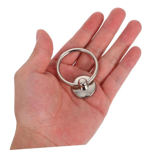 Hand holding one Vintage Metal Ring Drawer Pulls Ten Pack Silver Cabinet Handles Round Drop Knobs for Dressers Cupboards Furniture
