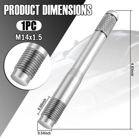 Stainless Steel Wheel Alignment Pin With M14x1.5 Thread, Makes Bolt Hole Alignment A Breeze And Keeps Wheels Steady, shown with dimensions