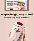 Smart Temp Insulated Coffee Tumbler Leak Proof Travel Mug With Handle Stainless Steel Keep Your Daily Grind Rolling Smooth Sips On The Go For Road Trip Vibes And Lazy Sundays Purple Red Edition, held in hand with red lid and ripple design.