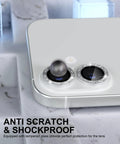 iPhone 17 Camera Lens Protector Bling Kit with 9H Tempered Glass Glitter Ring on 6.3 inch back camera, silver finish