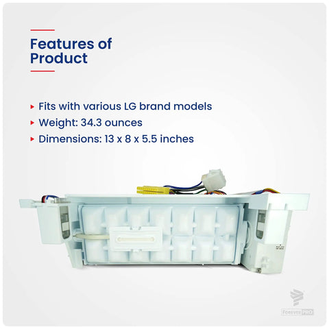 Ice Maker Assembly Kit For LG Refrigerator AEQ73110205 with dimensions 13x8x5.5 inches, OEM-style aluminum filter visible