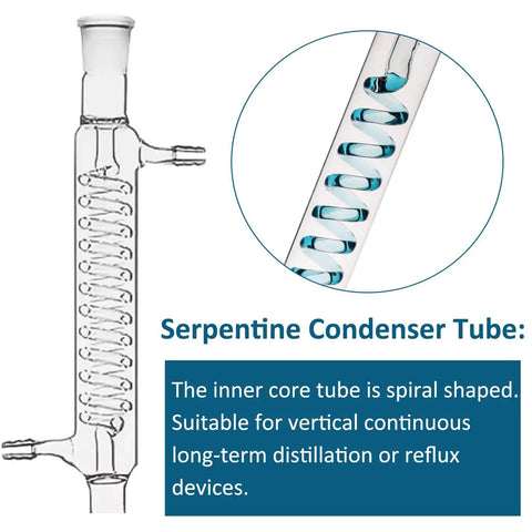 Serpentine condenser tube from Home Distillation Kit With 3.3 Borosilicate Glass 15-Pc Set, 500ml Distiller For Making Essential Oils.