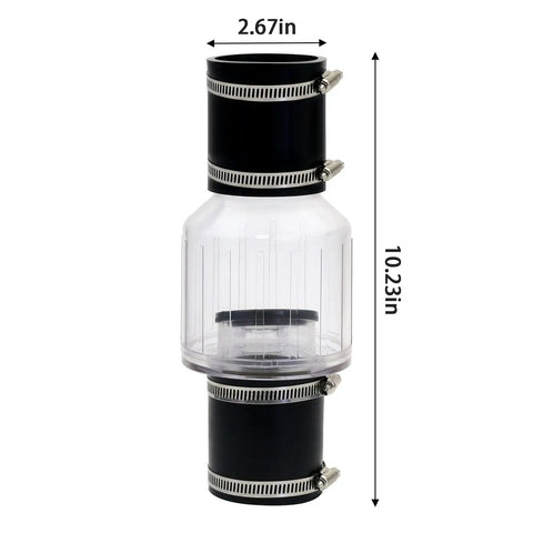 2 Inch Sump Pump Check Valve With Spring Loaded Flapper Full Flow Non Clog Design DIY Friendly Steel Clamps For 2 Inch Schedule 40 Pipe
