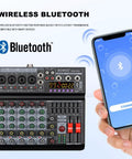 6 Channel DJ Audio Mixer With 99 DSP Effects And 7 Band EQ Gig Ready Independent 48V Phantom Power Bluetooth USB Interface