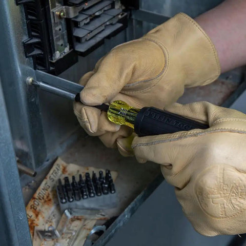 Hands using Magnetic Multibit Screwdriver Kit With Torx T7 Through T40 Hex Spanner Tri Wing Torq And Nut Tamperproof Bits