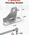 Hella Heavy Duty Gas Struts 15 Inch 35 Pound Force Shock Lifts With Mounting Brackets For Rv Bed Storage Camper Doors And Lockers Operates Smooth As Silky Butter Two Pack Set L-shaped metal mounting bracket with dimensions.