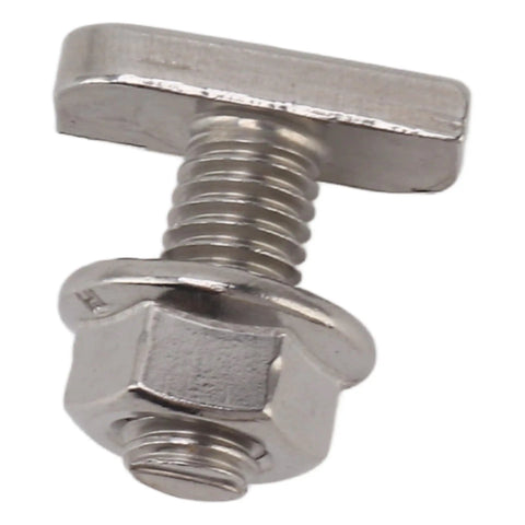 Heavy Hitter M8 X 20 Millimeter T Slot Drop In Hammer Head Stainless Steel Bolts With Ten Flange Nuts For Aluminum Tracks And Solar Rigs Built Tough For No Sweat Job Site Setup