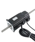 Black NEMA23 screw motor with lead screws at each end and attached wiring.