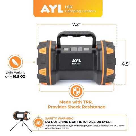 Rechargeable LED Camping Lantern And Flashlight With 4800mAh Power Bank, 8 Light Modes, Waterproof For Outdoor Use measured dimensions