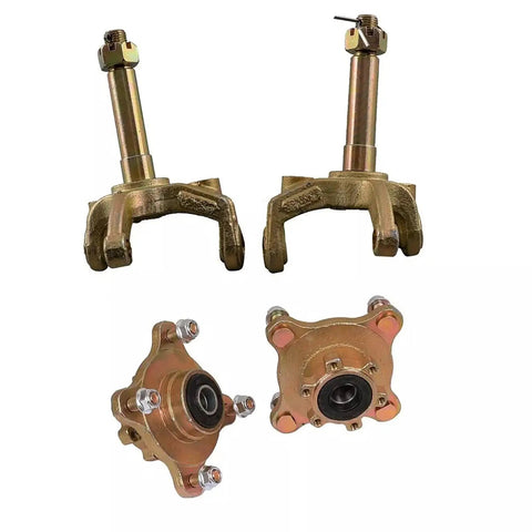 Components of 44 Inch Rear Axle Kit For Go Karts And DIY Builds, Tough As Nails, showcasing spindles and hubs, 1.3 Inch Thick Live Axle