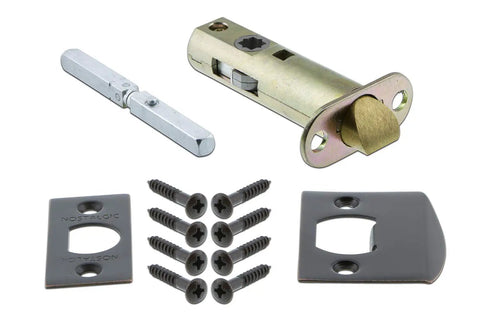 Components of Timeless Bronze Deco Door Knob Set with Brass Plates and Lead Crystal Knobs for Hallways and Closets